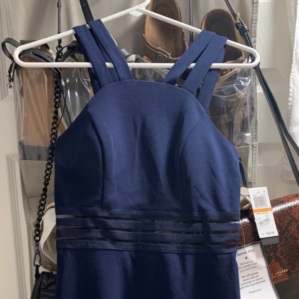 Mini blue halter fitted dress